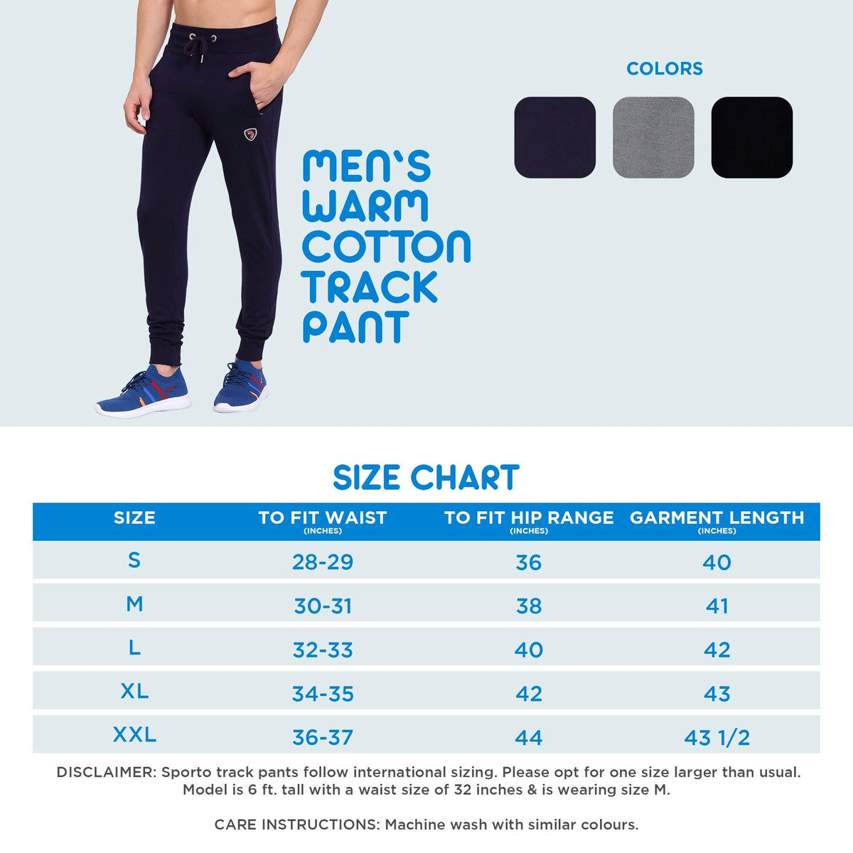 Sporto Men's Black Joggers of Fleece Terry Fabric