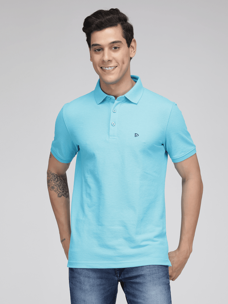 Sporto Men's Solid Polo T-Shirt Blue Atoll