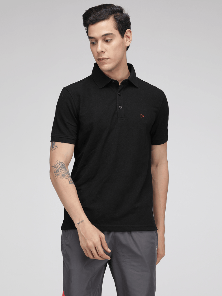 Sporto Men's Solid Polo T-Shirt - Black