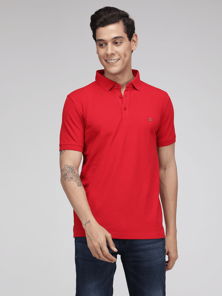 Sporto Men's Solid Polo T-Shirt Red