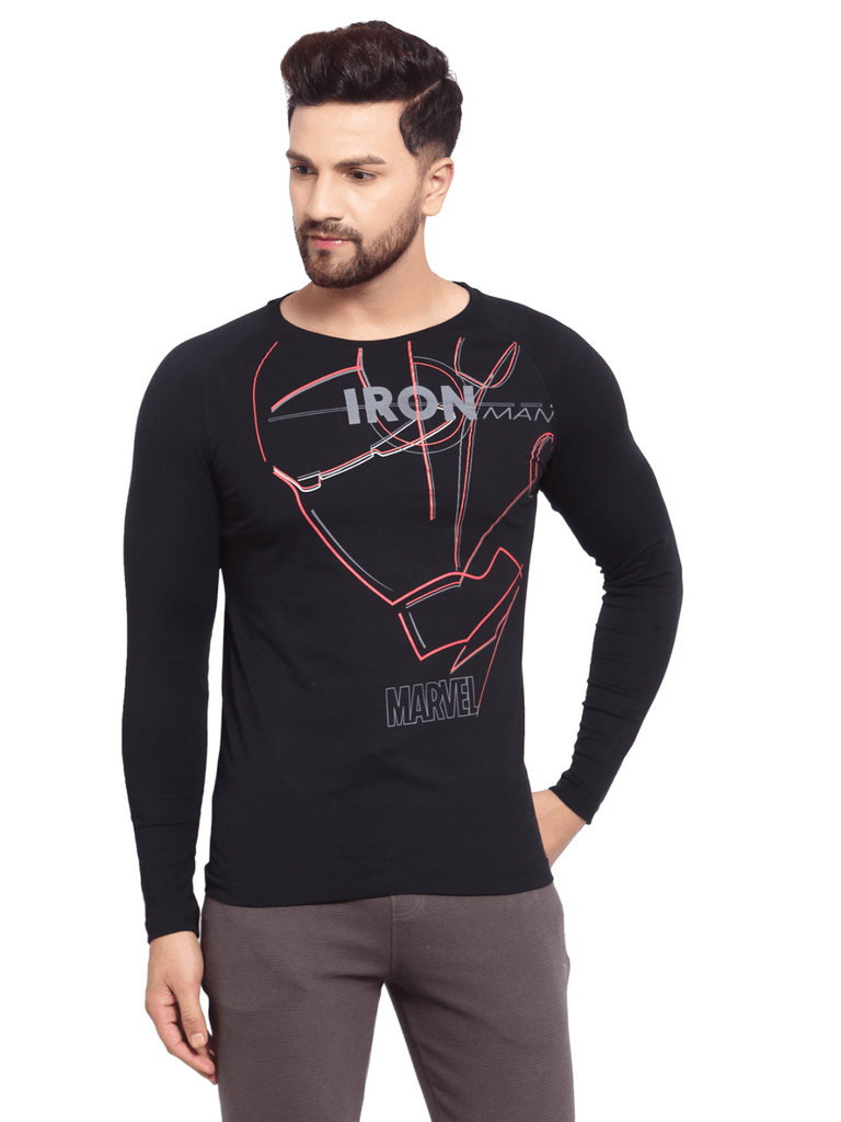 Sporto Men's Iron man Print Full Sleeve T-shirt - Black