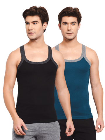 Men's Solid Gym Vest- Pack of 2 (Black & Blue)