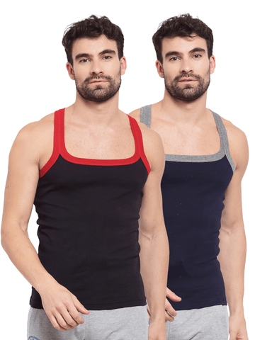 Men's Solid Gym Vest- Pack of 2 (Black & Navy)