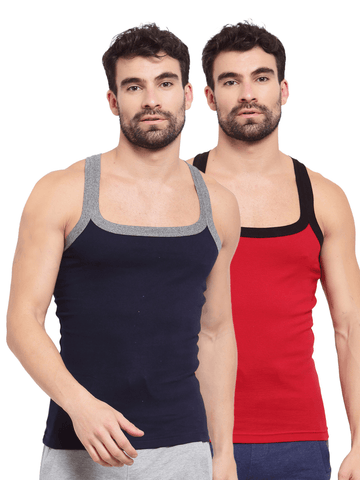 Men's Solid Gym Vest- Pack of 2 (Navy & Red)