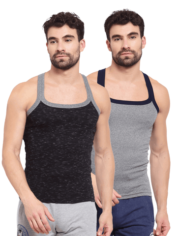 Men's Solid Gym Vest- Pack of 2 (Black & Grey)