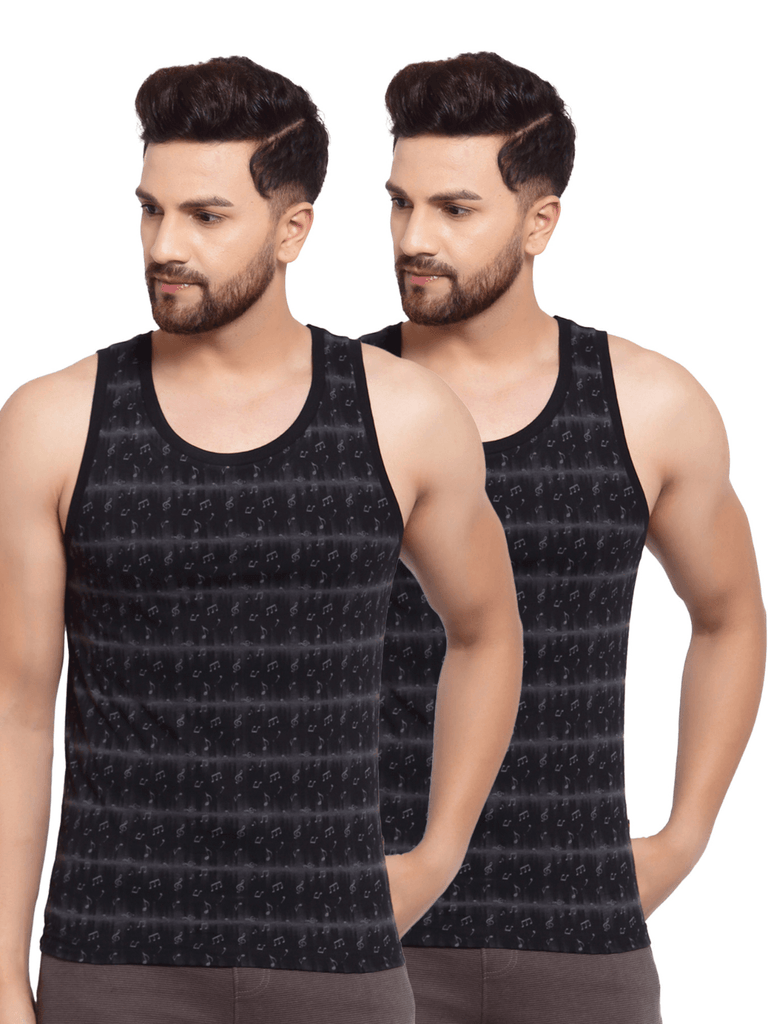 Sporto Men's 100% Cotton Printed Lounge Vest (Pack Of 2)