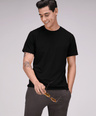 Sporto Men's Solid Fluid Cotton Tee - Pitch Black