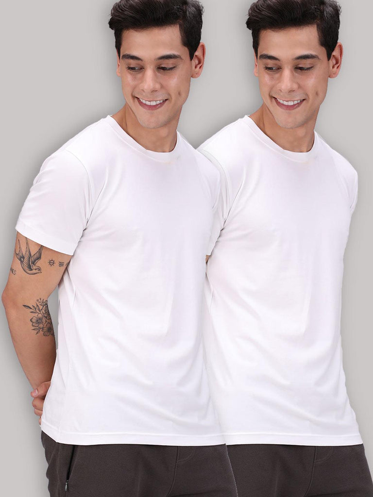 Sporto Men's Round Neck Cotton Rich, Solid Colour T-shirt Pack of 2 - Sporto by Macho