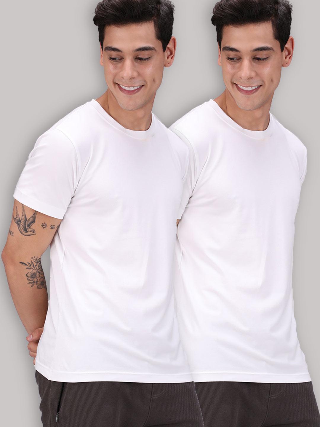 Sporto Men's Round Neck Cotton Rich, Solid Colour T-shirt Pack of 2