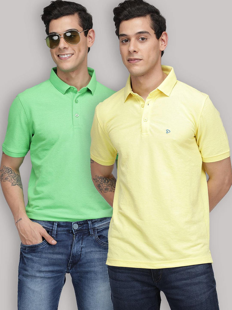 Sporto Men's Polo Cotton Solid T-shirt Pack of 2 - Yellow & Light Green